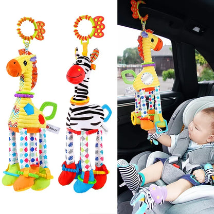 Baby Plush Rattle Toy with Teether Giraffe Zebra Handbell