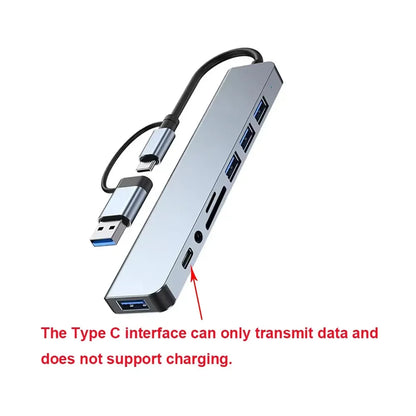8 in 2 Type C USB HUB Docking Station with 3.5mm Audio Jack for Micro SD Card Reader MacBook Laptop Tablet Phone Disk Converter