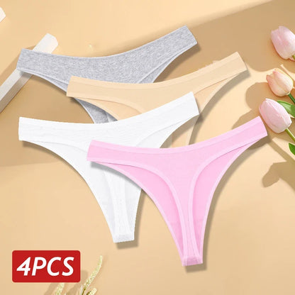 Women's Cotton Thong Panties 4PCS Seamless Low Rise Set