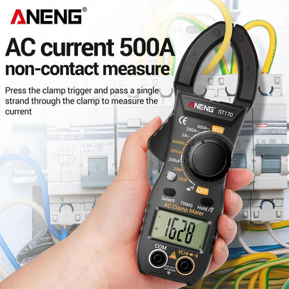 ANENG ST170 Digital Clamp Meter Multimeter 500A AC Current AC/DC Voltage Tester Resistance Capacitance Diode Test NCV Large Screen Flashlight Auto Power Off Electrician Tools