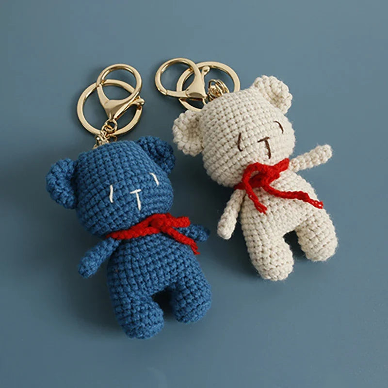 Cute Bear Couple Crochet Keychain Matching Animal Charm