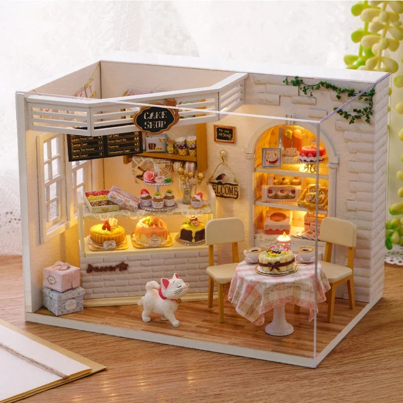 Kitten Mini Doll House 3D Wooden Puzzle DIY Miniature Building Kit