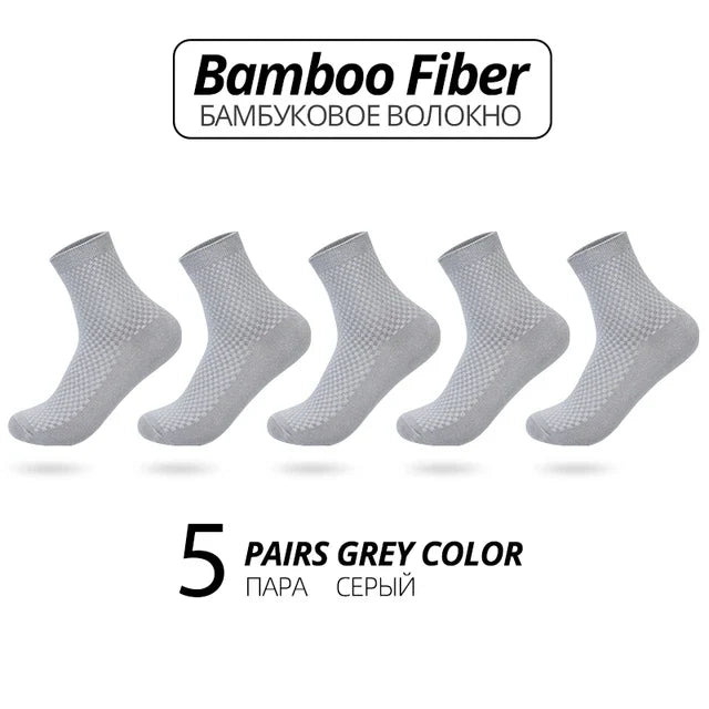 5 Pairs Bamboo Fiber Men's Socks Classic Business Crew Socks Spring Autumn Casual Comfortable Breathable Compression Bamboo Sox