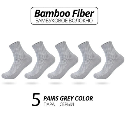 5 Pairs Bamboo Fiber Men's Socks Classic Business Crew Socks Spring Autumn Casual Comfortable Breathable Compression Bamboo Sox