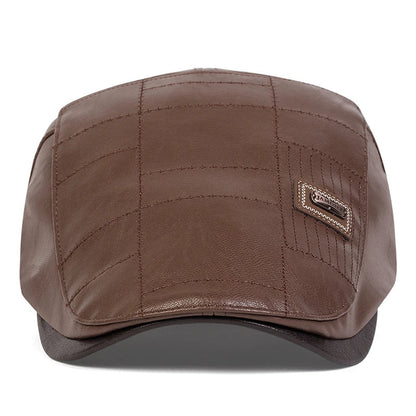 Men's Newsboy Cap Retro PU Leather Flat Beret Hat