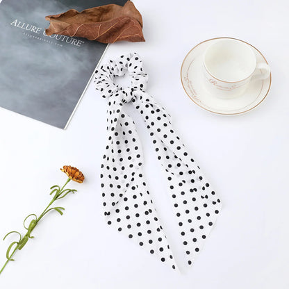 Floral Satin Bow Scrunchie with Long Ribbon Scarf