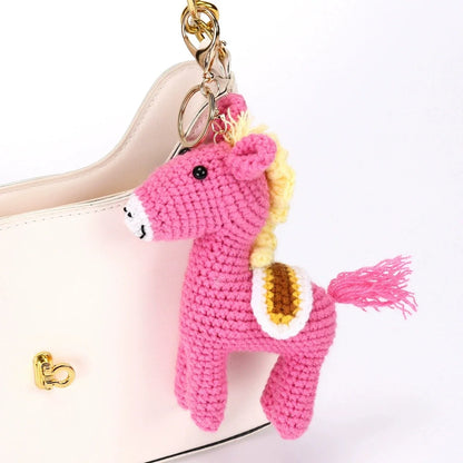 Handmade Crochet Horse Keychain Bag Charm Knitted Animal Pendant