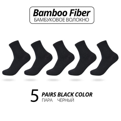 5 Pairs Bamboo Fiber Men's Socks Classic Business Crew Socks Spring Autumn Casual Comfortable Breathable Compression Bamboo Sox