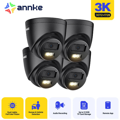 Annke 3K 5MP Outdoor Security Camera Video Surveillance Dual Light IR Night Vision POE Camera H.265+ Human Vehicle Two Way Audio