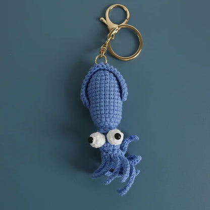 Funny Squid Crochet Keychain Cute Ocean Bag Charm