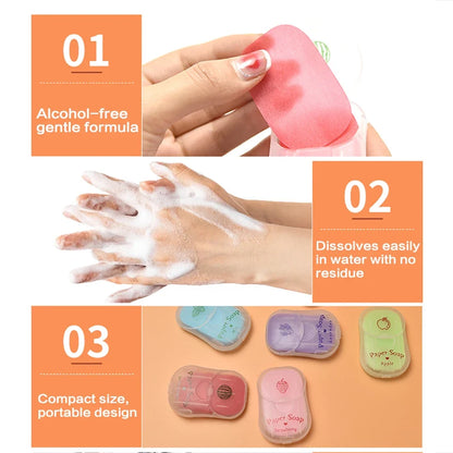 Portable Hand Soap Sheets for Travel | Dissolving Cleanser Wipes | Alcohol-Free | On-the-Go 50 sheets/box