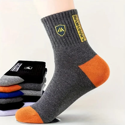 5 Pairs Men's Comfortable Breathable Crew Socks Soft Warm Elastic Sports Socks for Spring Autumn Winter Daily Casual Wear