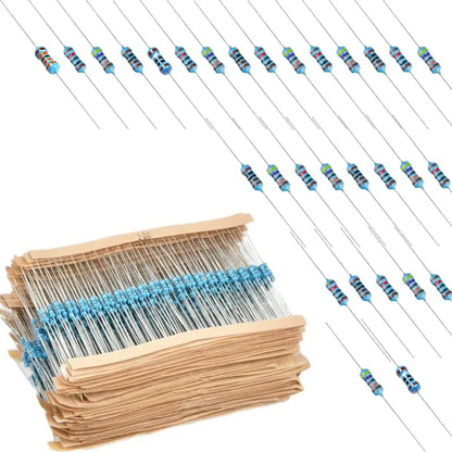 300/600pcs 1% Resistor Set Resistance 1/4W Metal Film Resistors Kit 10Ohm ~1M Ohm 30Values Electronic Components Kit