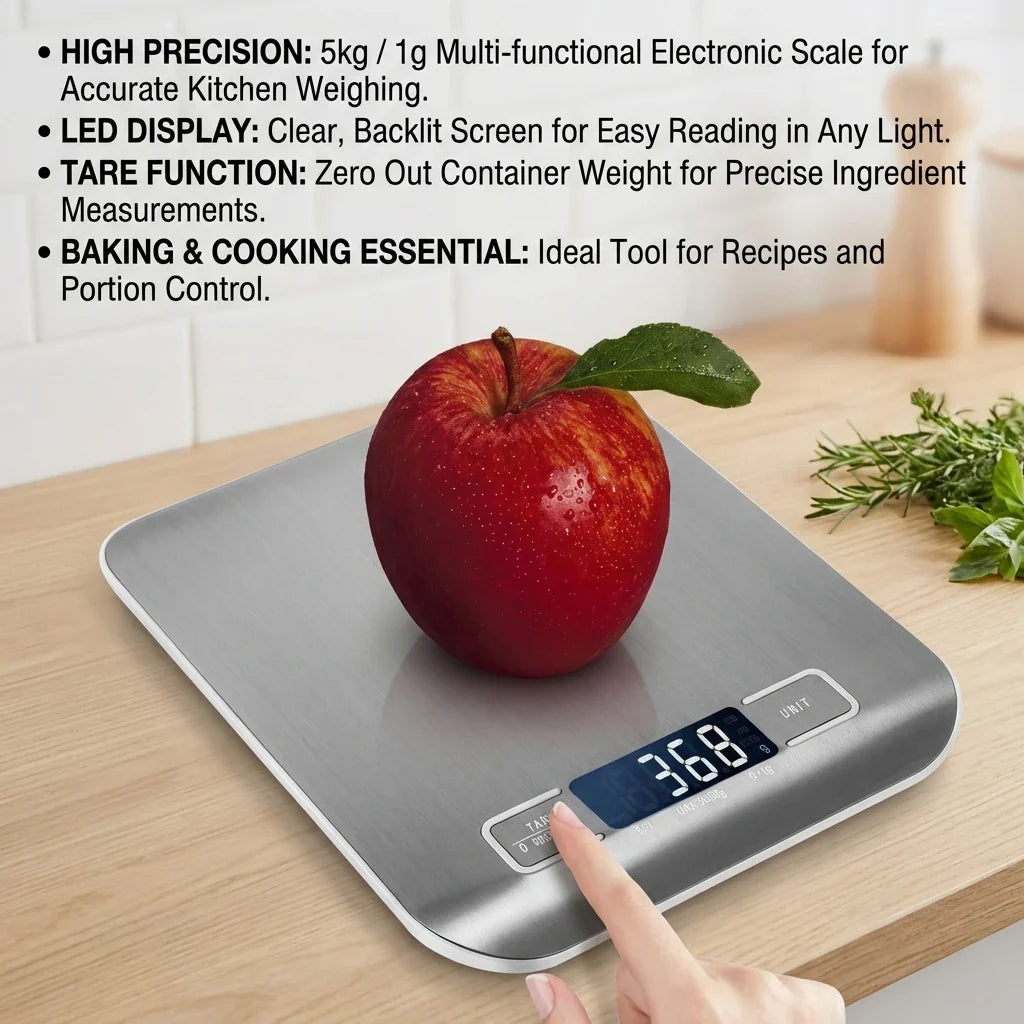 Digital Kitchen Scale – Stainless Steel Food Weighing Scale with LED Display