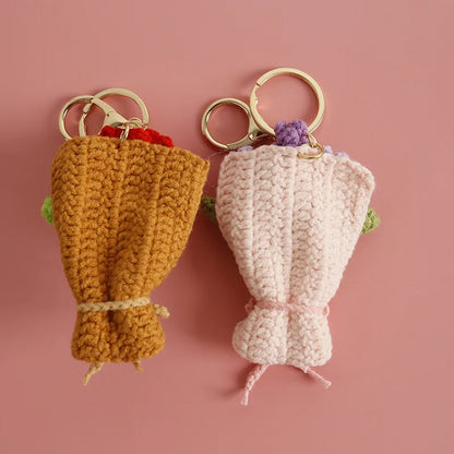 Crochet Flower Bouquet Keychain Handmade Floral Bag Charm