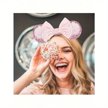 Cartoon Sequin Mouse Ears Headband with Bow