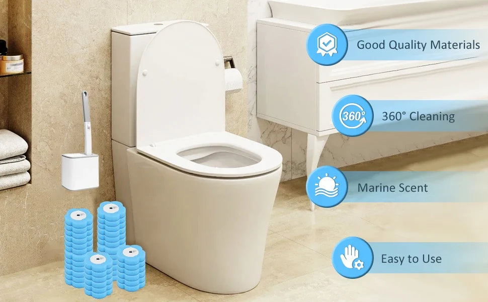 Disposable Toilet Brush Set with Holder & Refills