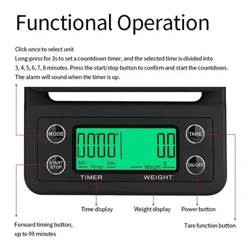High Precision Coffee Scale with Timer Digital Kitchen Food Scale