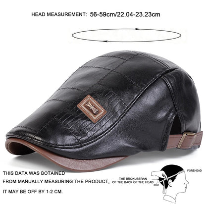 Men's Newsboy Cap Retro PU Leather Flat Beret Hat