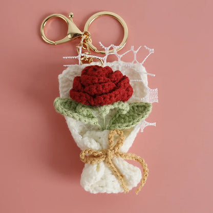 Crochet Flower Bouquet Keychain Handmade Floral Bag Charm