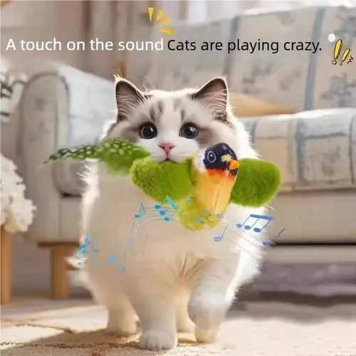 Interactive Electric Flapping Bird Plush Cat Toy with Chirping Sound