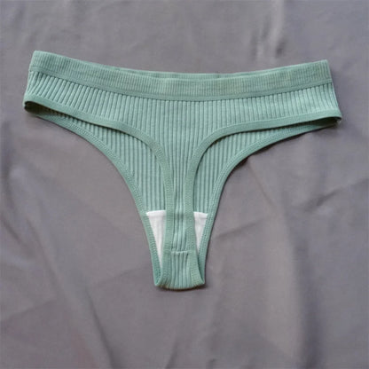 Cotton Ribbed Thong 3PCS Women's Seamless Low Rise G String