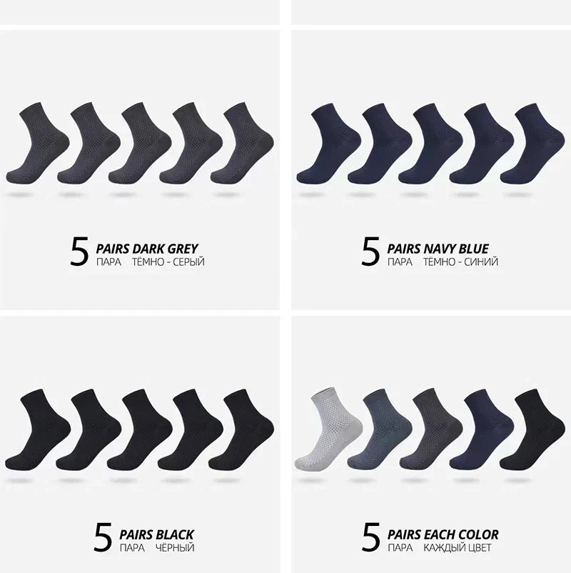 5 Pairs Bamboo Fiber Men's Socks Classic Business Crew Socks Spring Autumn Casual Comfortable Breathable Compression Bamboo Sox