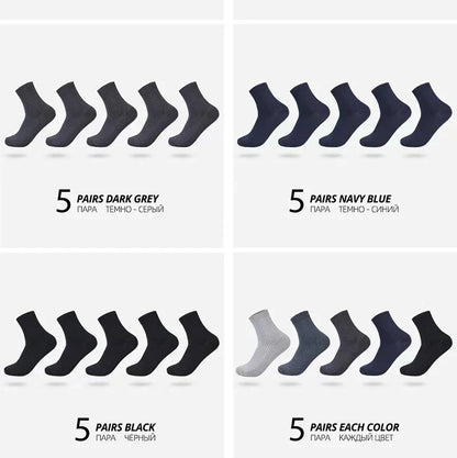 5 Pairs Bamboo Fiber Men's Socks Classic Business Crew Socks Spring Autumn Casual Comfortable Breathable Compression Bamboo Sox