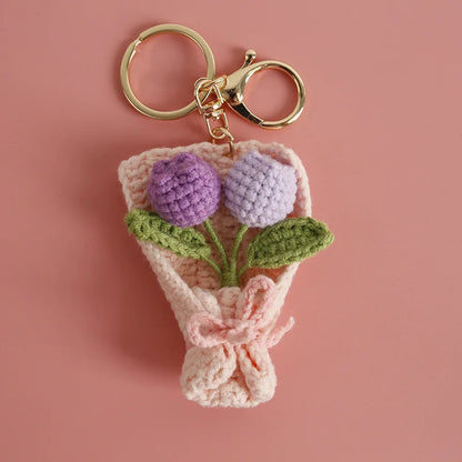 Crochet Flower Bouquet Keychain Handmade Floral Bag Charm