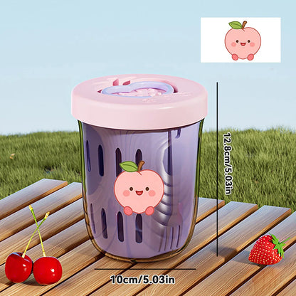 WORTHBUY Double Wall Salad Cup Portable Leak Proof Oat Container With Fork&Handle Drain Fruit Cup Cute Breakfast Cup For Student