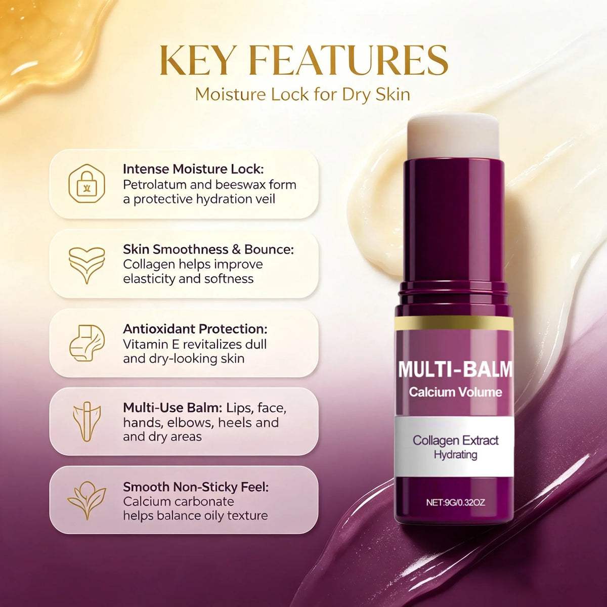 Multi Balm Calcium Volume Firming Skin Hydrating Nourishing Smoothing Collagen Moisturing Stick Suitable for Eyes Neck Face