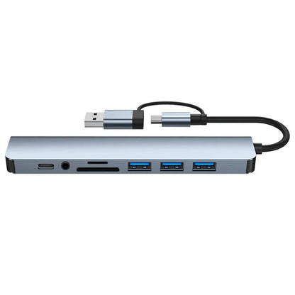 8 in 2 Type C USB HUB Docking Station with 3.5mm Audio Jack for Micro SD Card Reader MacBook Laptop Tablet Phone Disk Converter