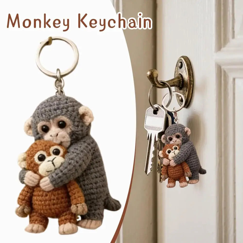 Funny Monkey Crochet Keychain Cute Backpack Charm