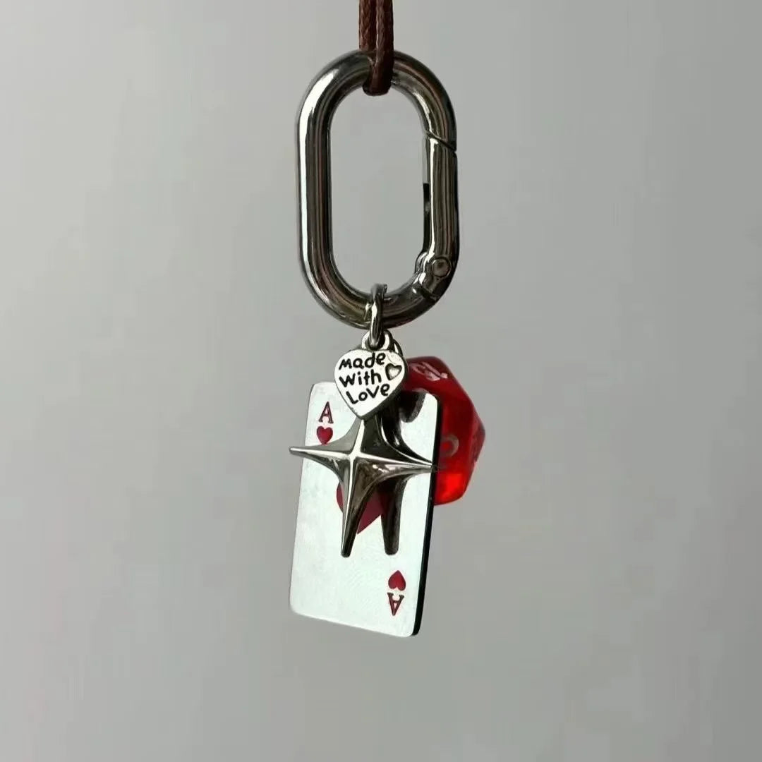 Red Heart a Dice Keychain Bag Charms Couple Car Keyring Fashion Irregular Accessory Backpack Decoration Gift