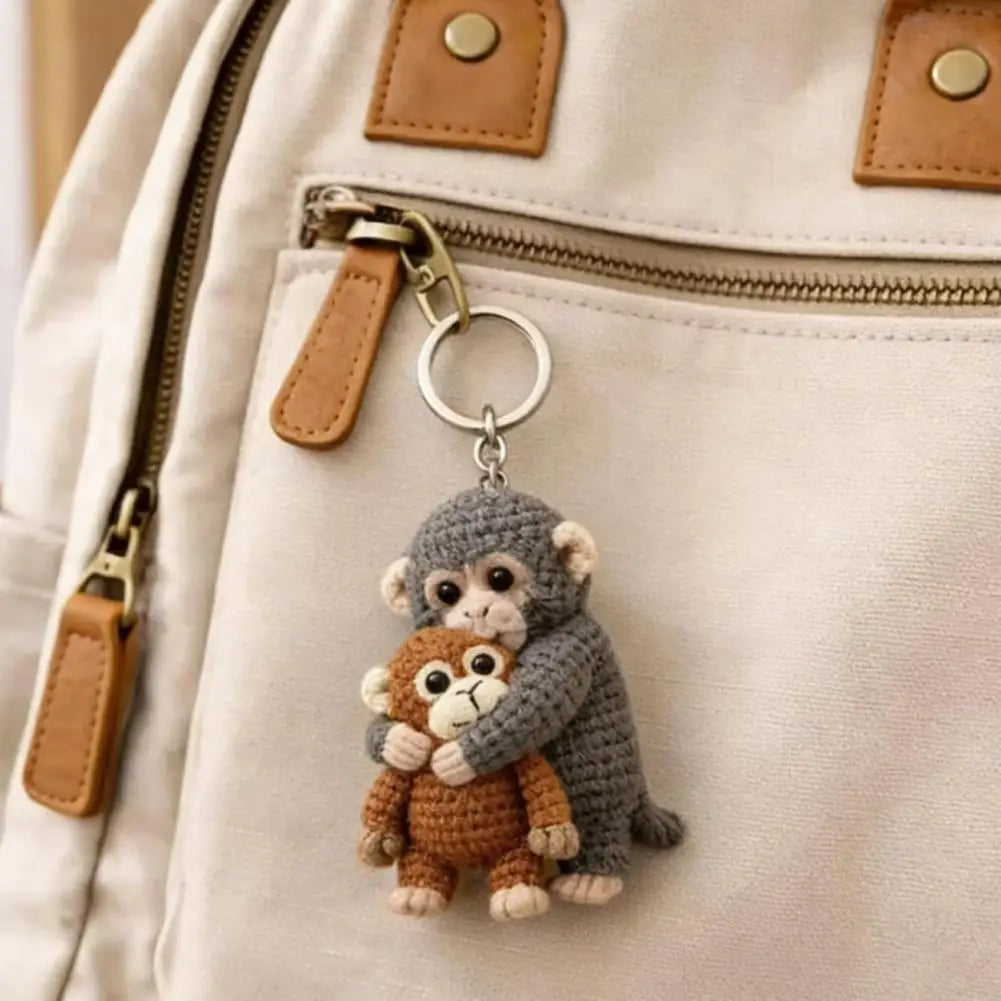 Funny Crochet Monkey Keychain Cute Backpack Bag Charm