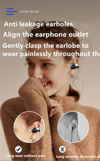 Earphone Clip Wireless Bluetooth Headphone Bone Conduction Headset High Quality TWS Auriculares Sport Noise Canceling With Mic