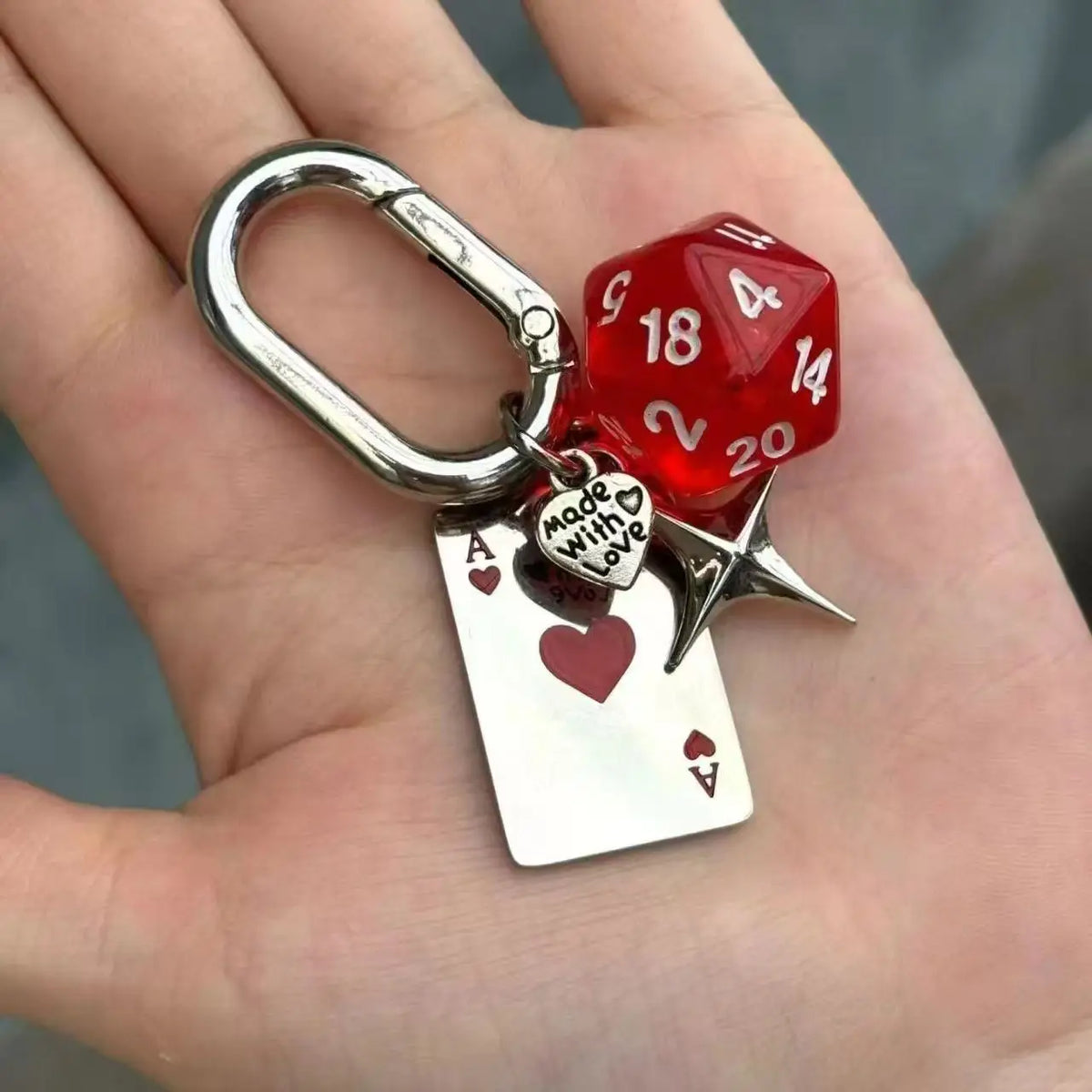 Red Heart a Dice Keychain Bag Charms Couple Car Keyring Fashion Irregular Accessory Backpack Decoration Gift