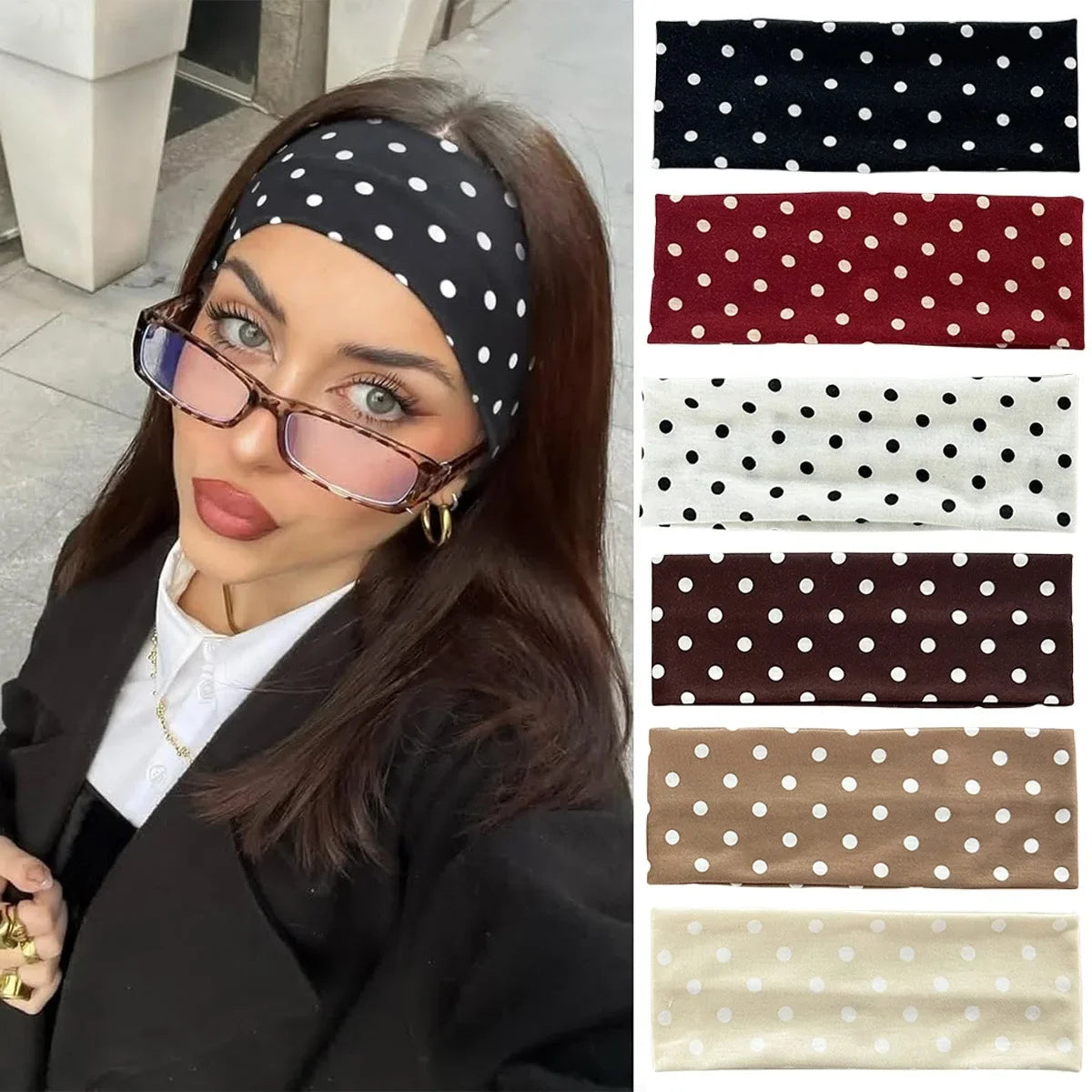 Polka Dot Yoga Elastic Sweat-Absorbing Headband for Women