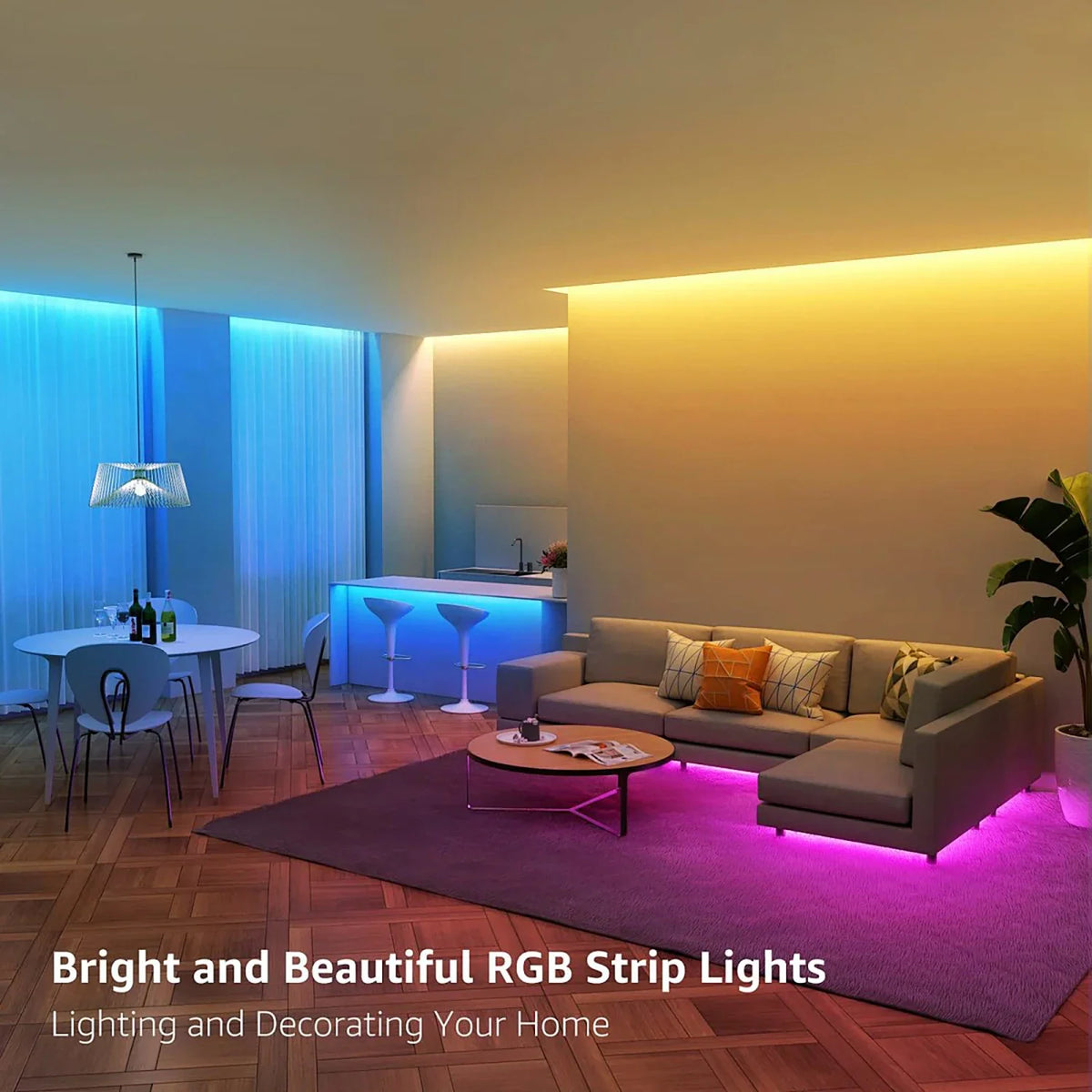 25/50/100/130/200FT RGB LED Smart Light Strip, App & 24-Key Remote Control, Music Sync, 24V, Multiple Modes for Living Room Bedroom Courtyard Party Halloween Christmas Decor