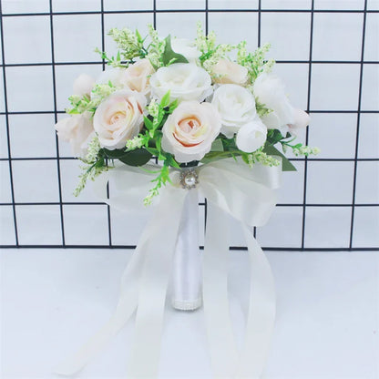 White Rose Wedding Bouquet – Handmade Silk Bridal Flowers