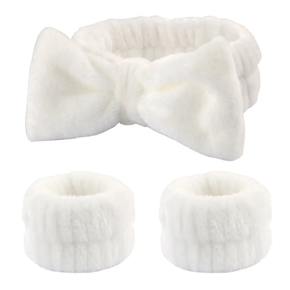 Coral Fleece Face Wash Headband & Absorbent Wristband Set
