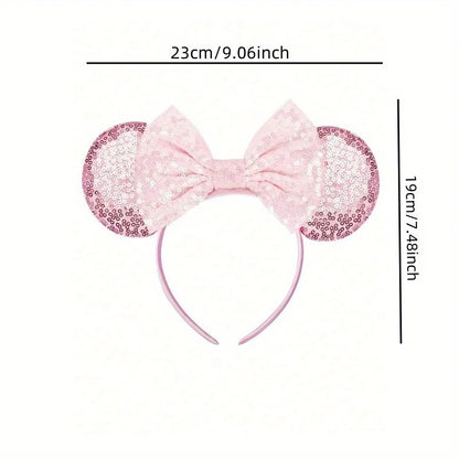 Cartoon Sequin Mouse Ears Headband with Bow