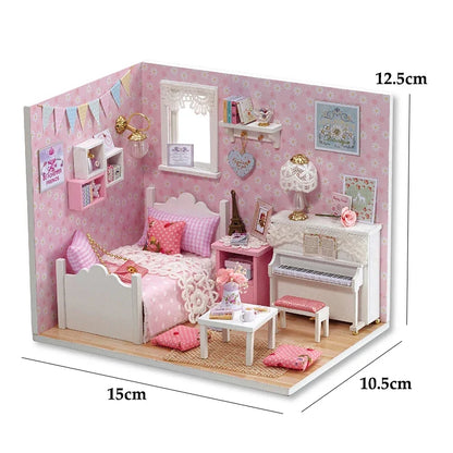 Kitten Mini Doll House 3D Wooden Puzzle DIY Miniature Building Kit