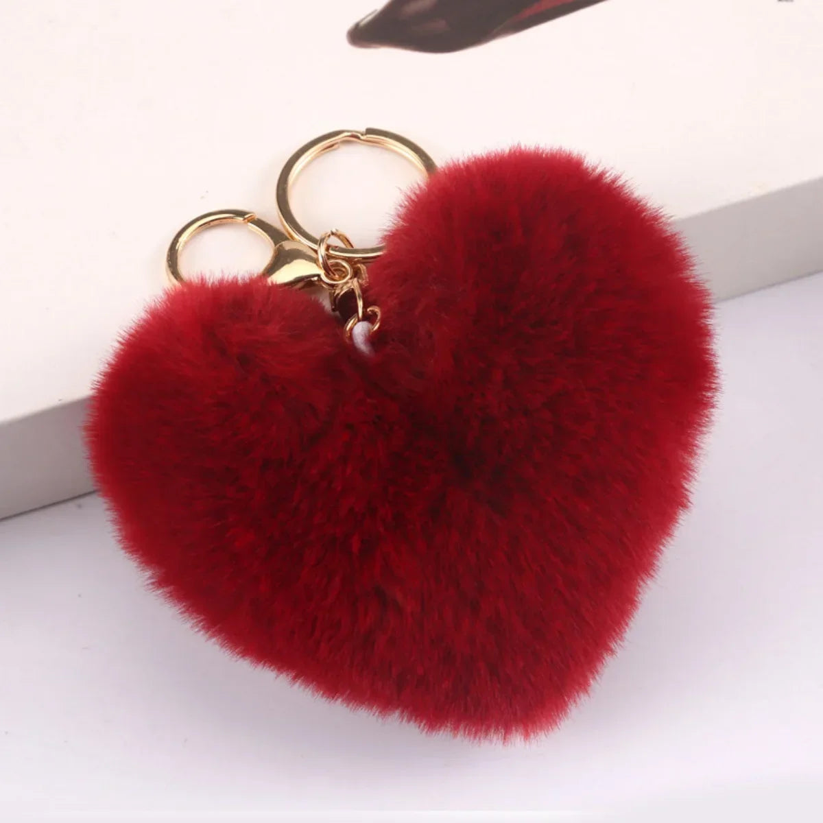 Heart Plush Pompom Keychain Leopard Print Bag Charm
