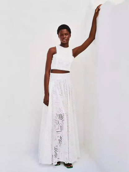 Sunset Bloom Eyelet Two-Piece Maxi Set