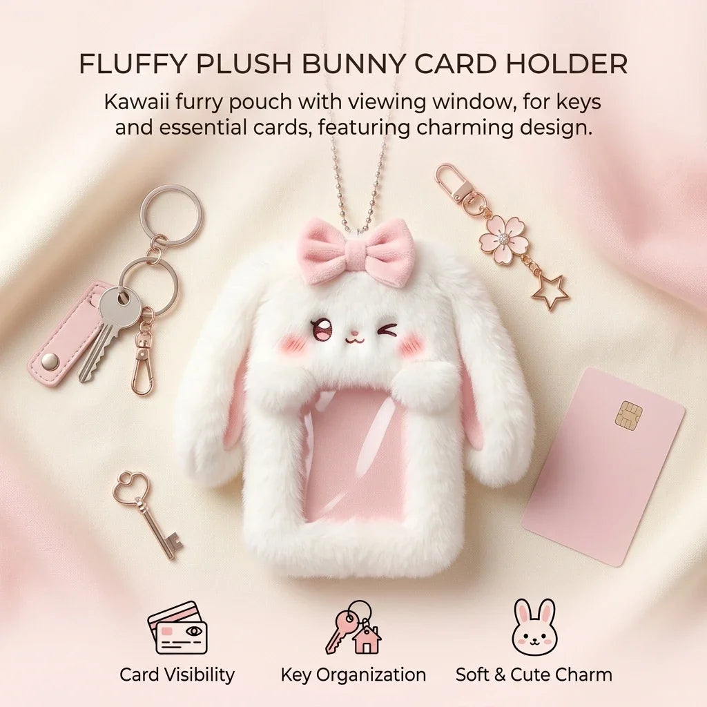 Rabbit Plush Card Holder Cute Bunny Student ID Holder