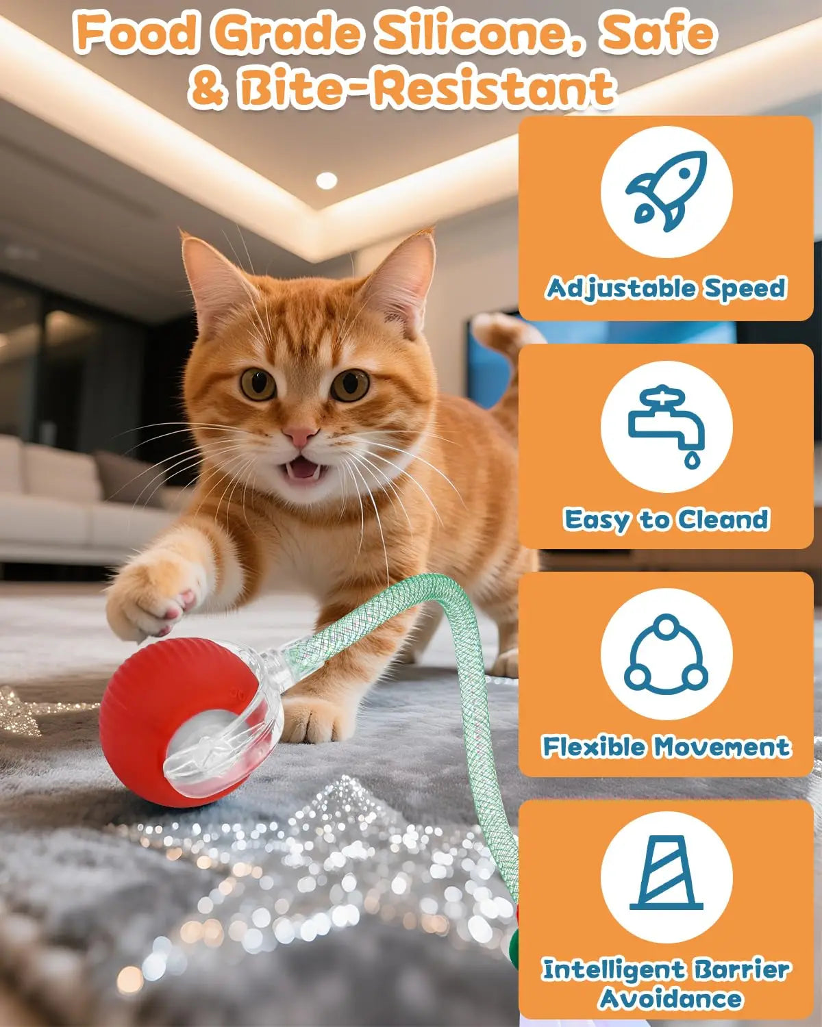 Cat Interactive Ball Toy, Automatic Rolling Ball with Tail, Rechargeable Smart Pet Interactive Toy, Intelligent Mouse for Cat