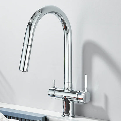 Filtered Kitchen Sink Faucet With Retractable Sprayer Brass Water Filter Tap Drinking Water Tap Vessel Sink Mixer For Kitchen