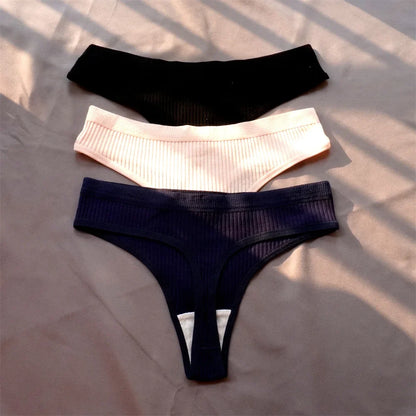 Cotton Ribbed Thong 3PCS Women's Seamless Low Rise G String