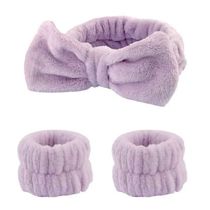 Coral Fleece Face Wash Headband & Absorbent Wristband Set